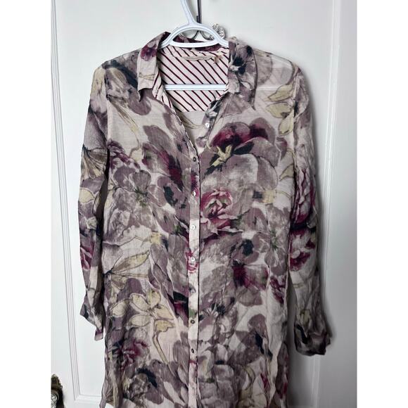 Soft Surroundings Floral Purple Western Long Sleeve Flowy Boho Tunic Top Small - Picture 2 of 7